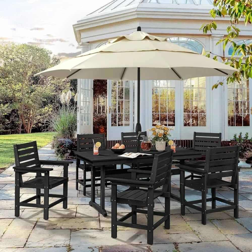 7 Piece Patio Table and Chairs Set with Umbrella Hole