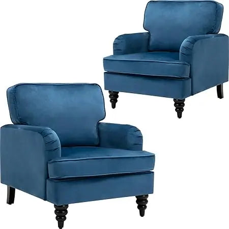 Mid Century Modern Velvet Accent Chair Set of 2 in Blue
