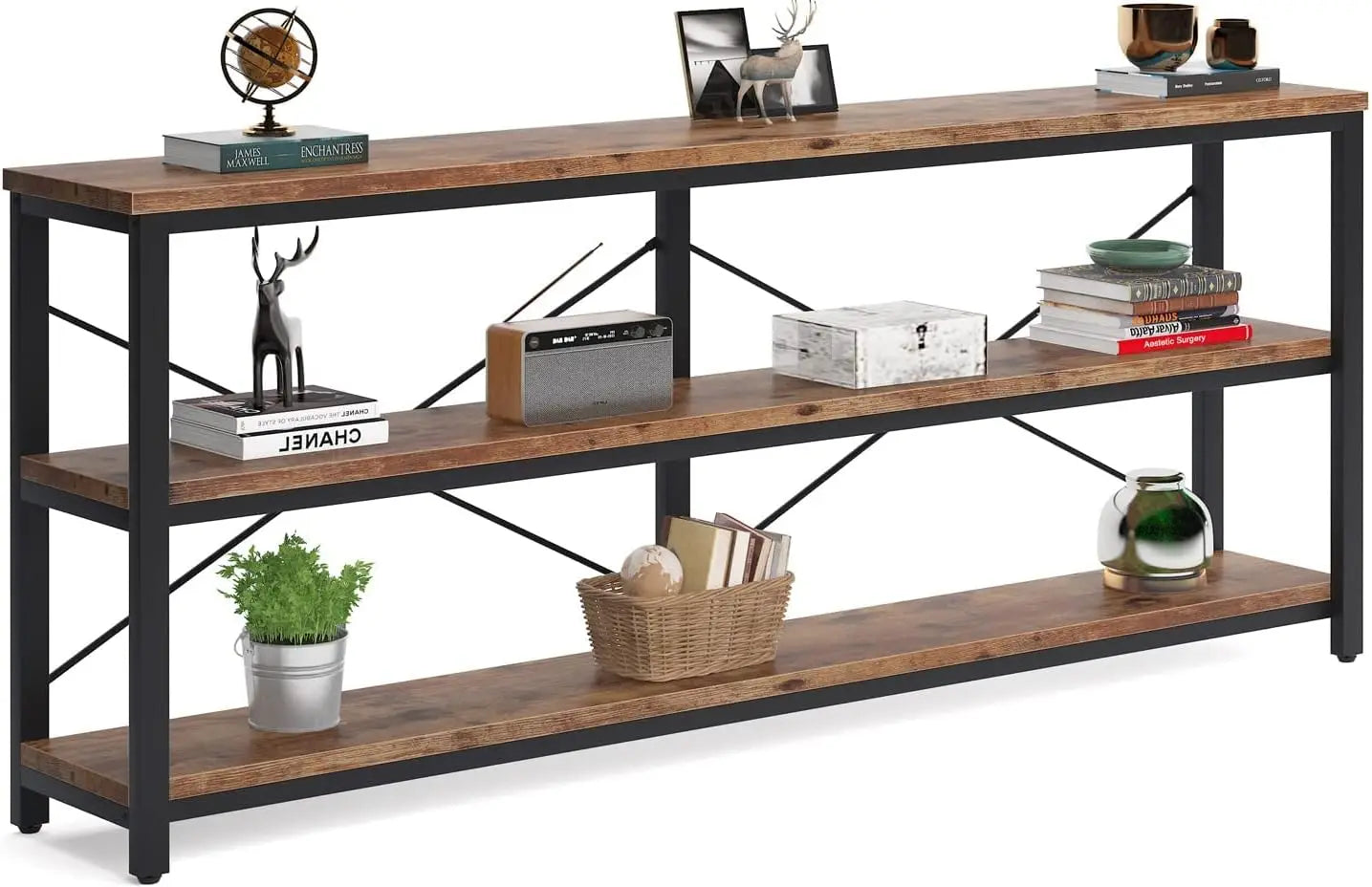 Modern 71 Inch Sofa Table with 3 Tier Storage Shelves