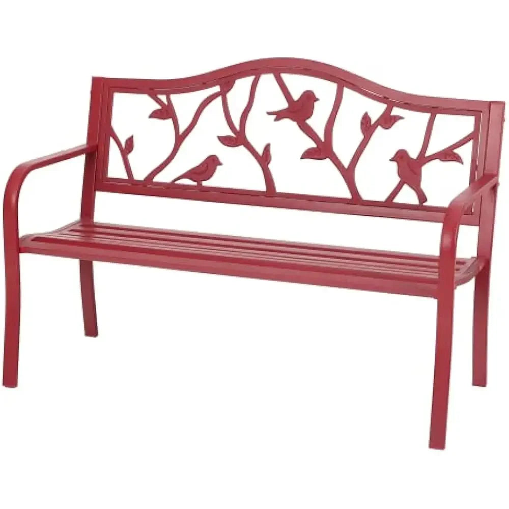 50 Inch Outdoor Garden Bench with Floral Design Metal Frame