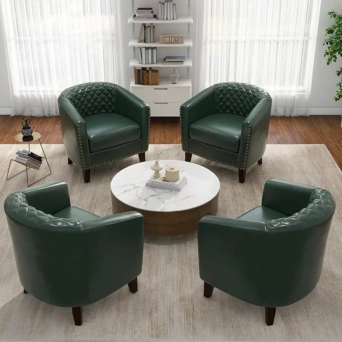 Faux Leather Barrel Accent Chairs Set of 4 Comfy Modern Design