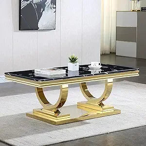 White Marble Console Table with Stainless Steel Base for Living Room