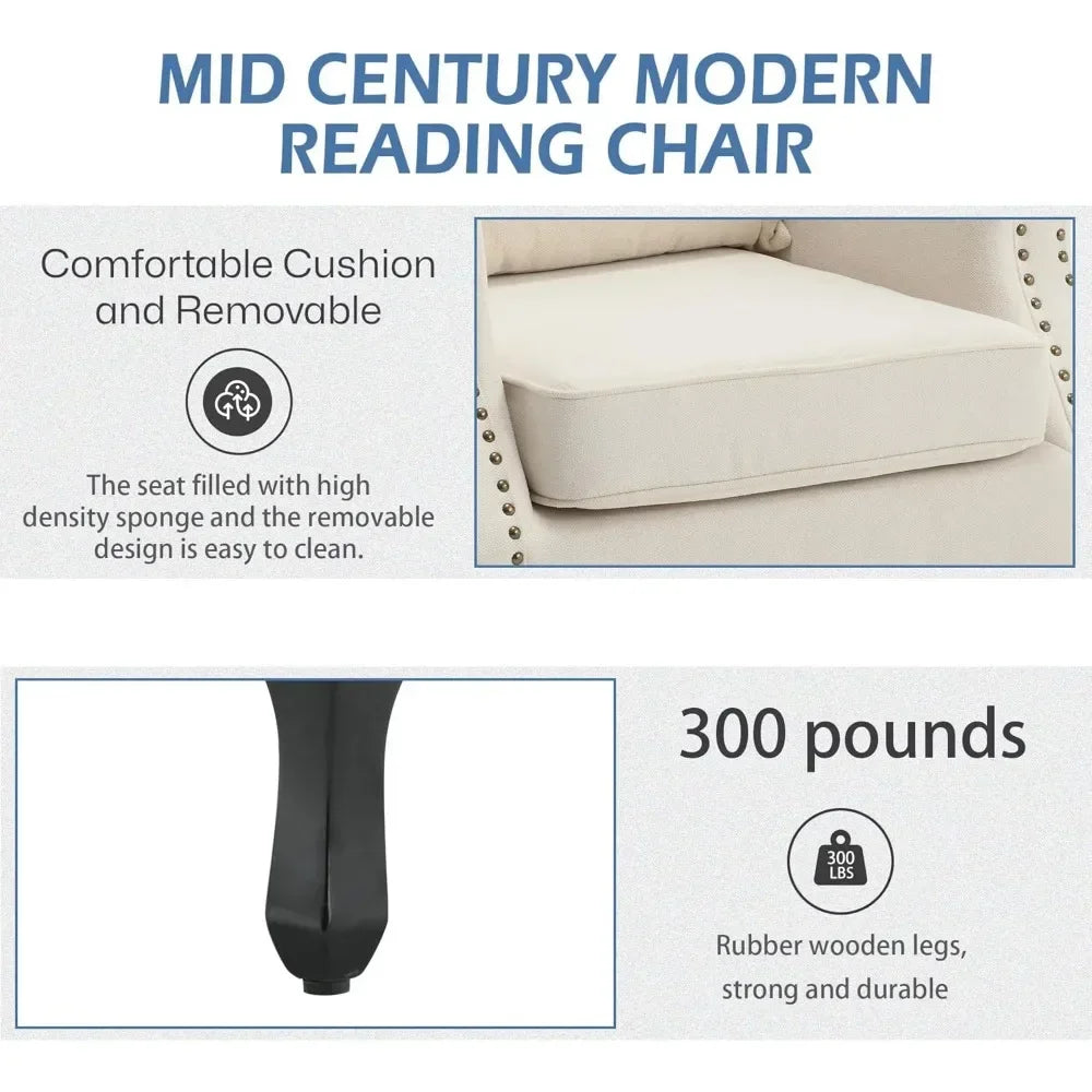 Mid Century Modern Upholstered Reading Arm Chair for Bedroom