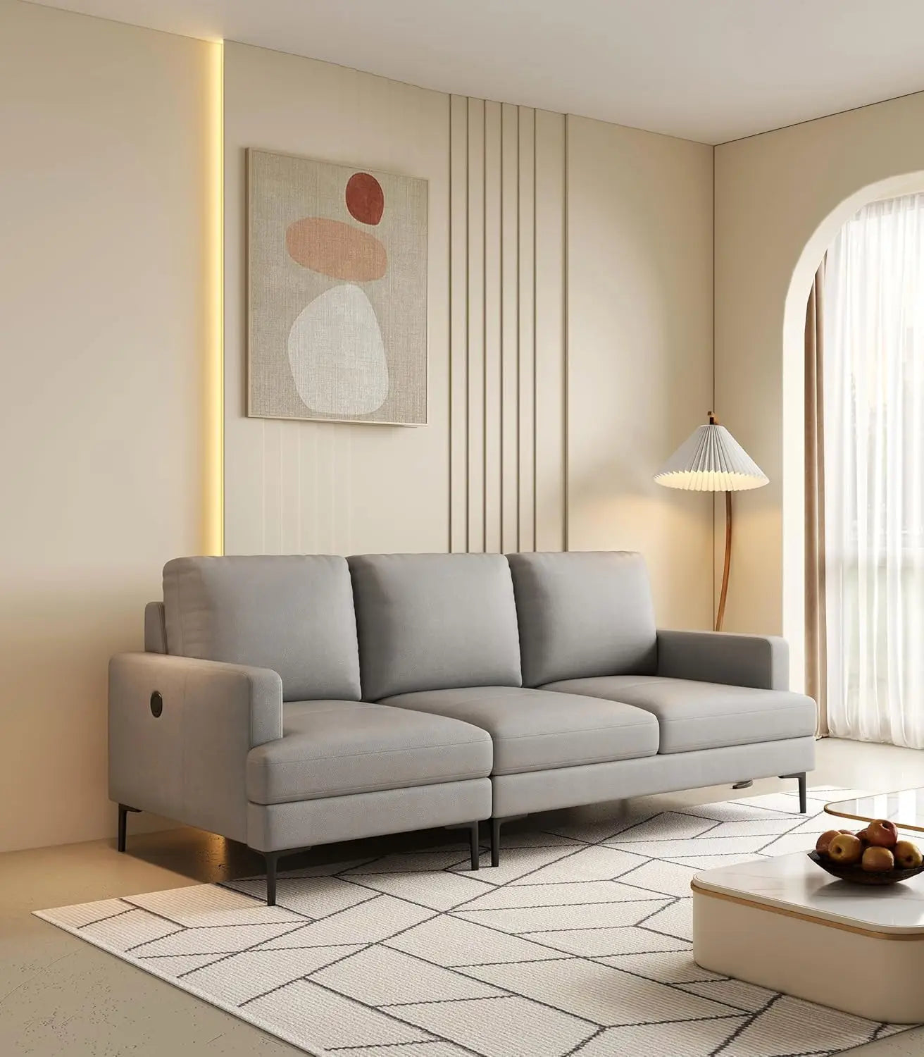 Luxury Leather Contemporary Sofa with USB Charger for Living Room
