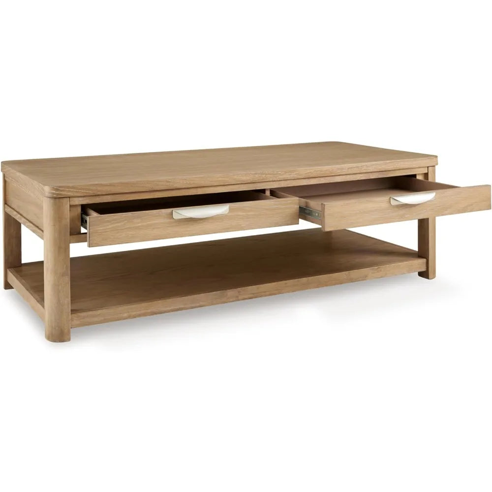Rencott Classic 2-Drawer Coffee Table with Lower Shelf and Casters