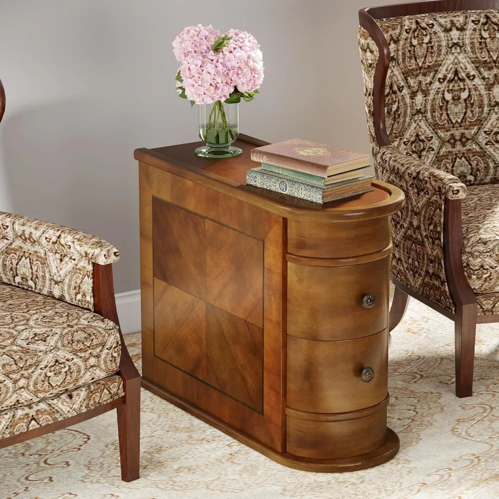 Wood End Table with Drawers Modern Slim Nightstand for Living Room