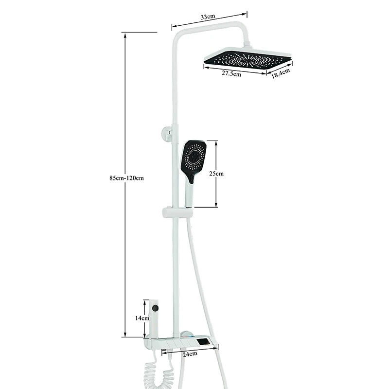 White Bathroom Shower Faucet with Digital Display and Tap