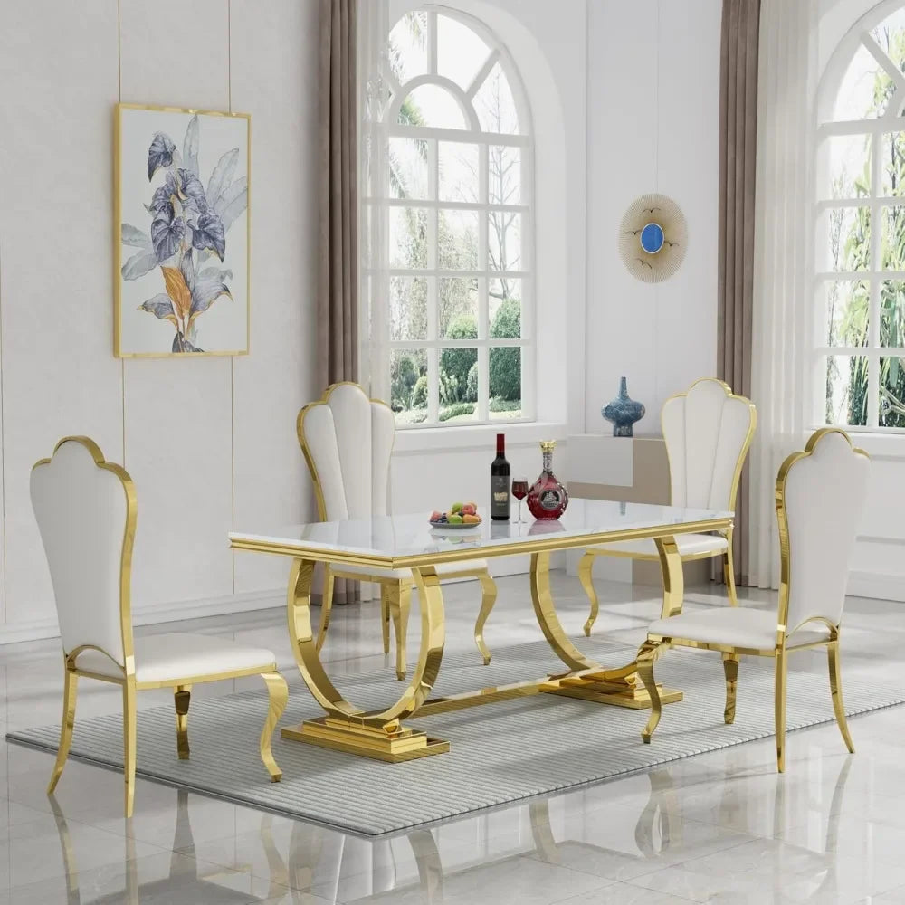 Modern 70 Inch Faux Marble Dining Table for 6 to 8 People