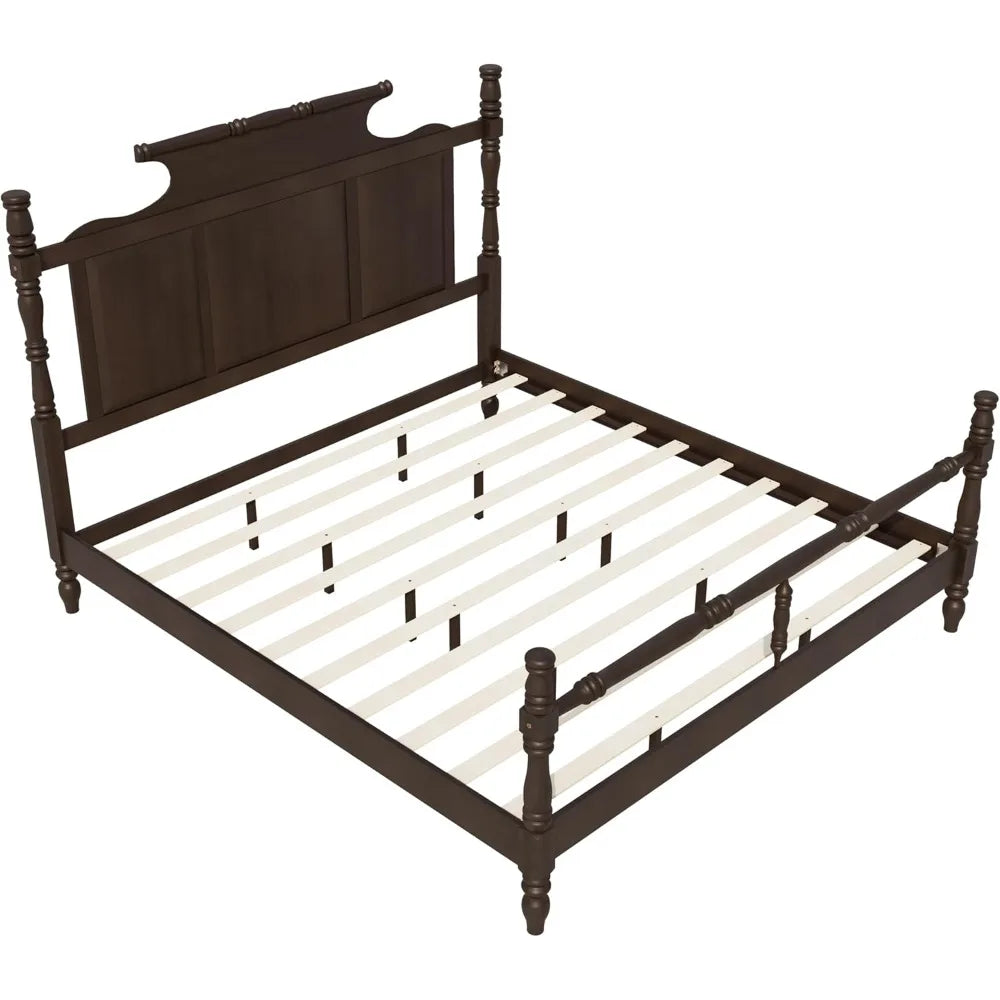 Softsea King Size Platform Bed with Crown Headboard and Storage