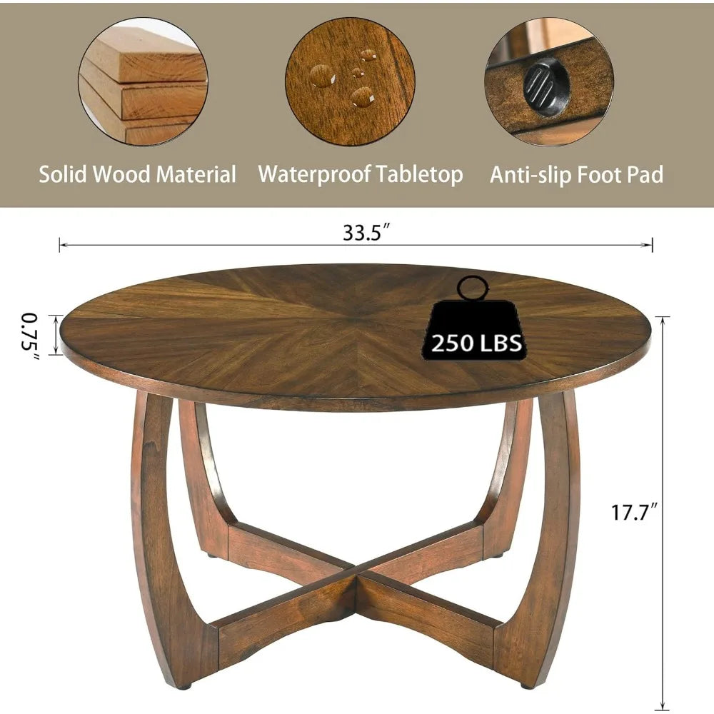 Mid Century Modern Round Walnut Coffee Table for Living Room