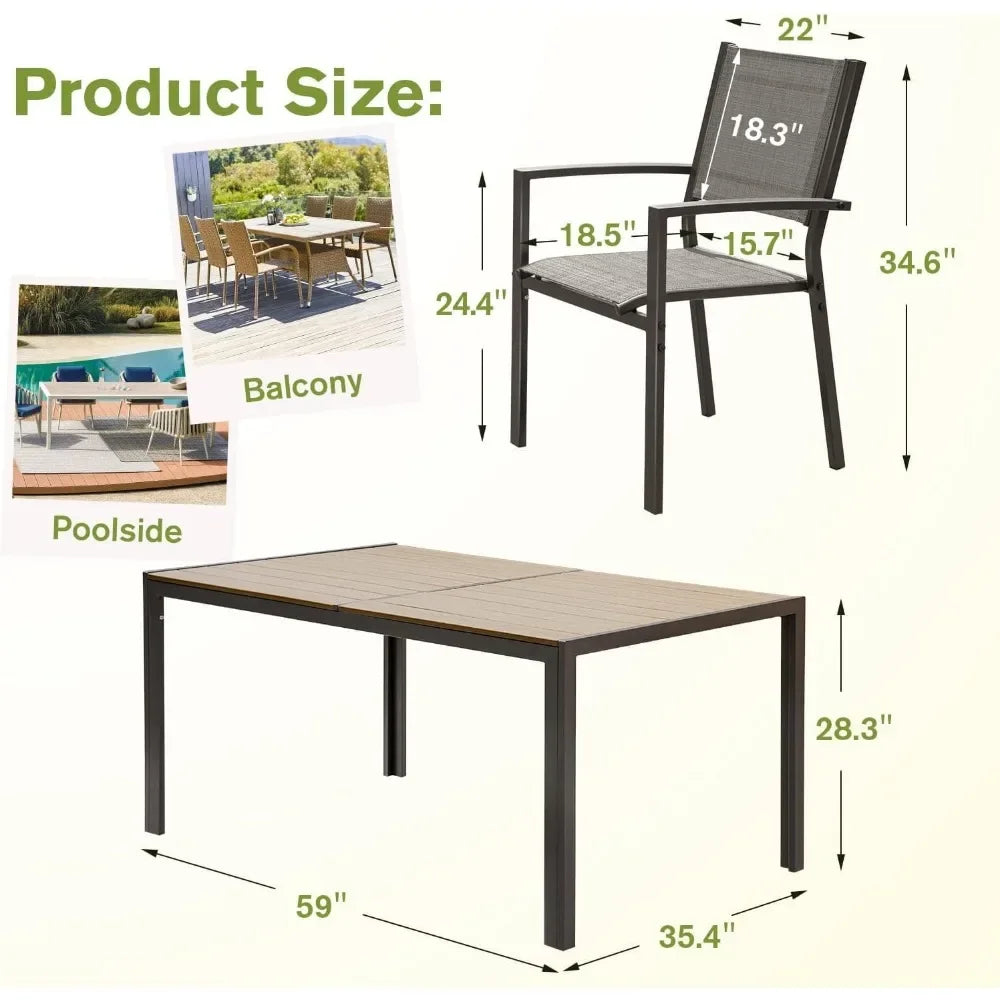 Modern 7 Piece Patio Dining Set with Rattan Table and Chairs