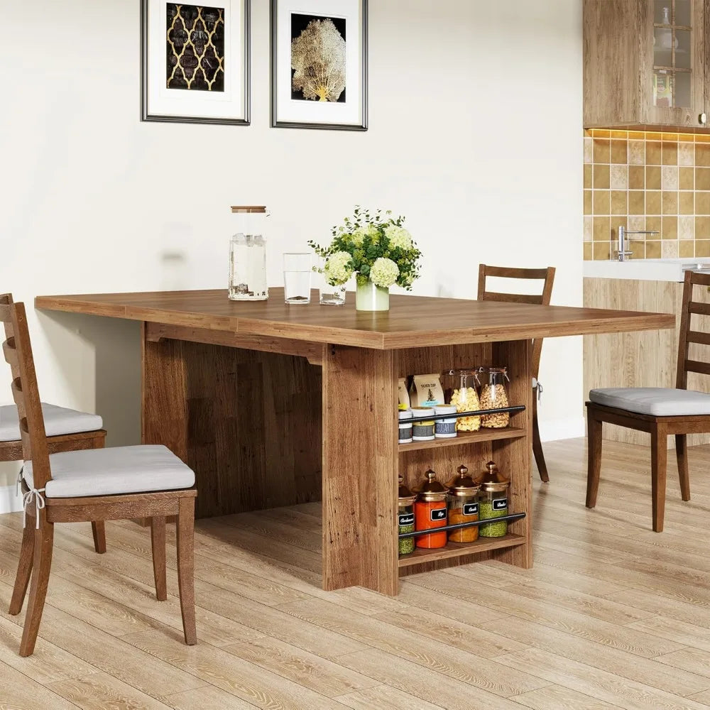 Farmhouse Dining Table for 6 to 8 with Storage and Shelves