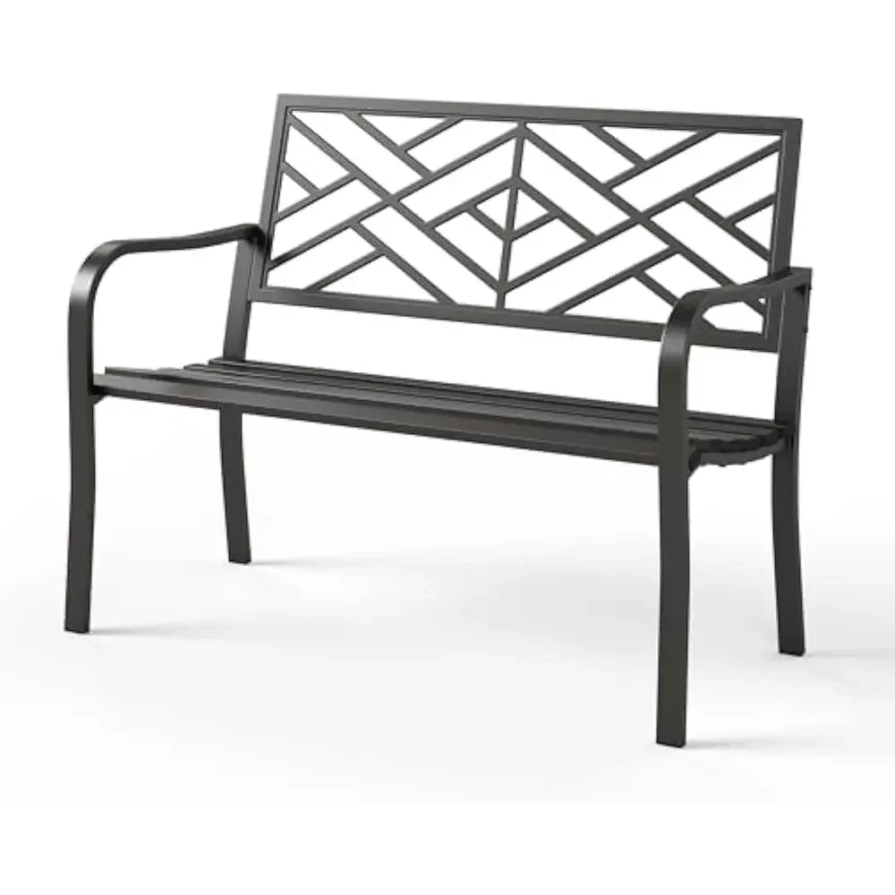 50 Inch Outdoor Garden Bench with Floral Design Metal Frame
