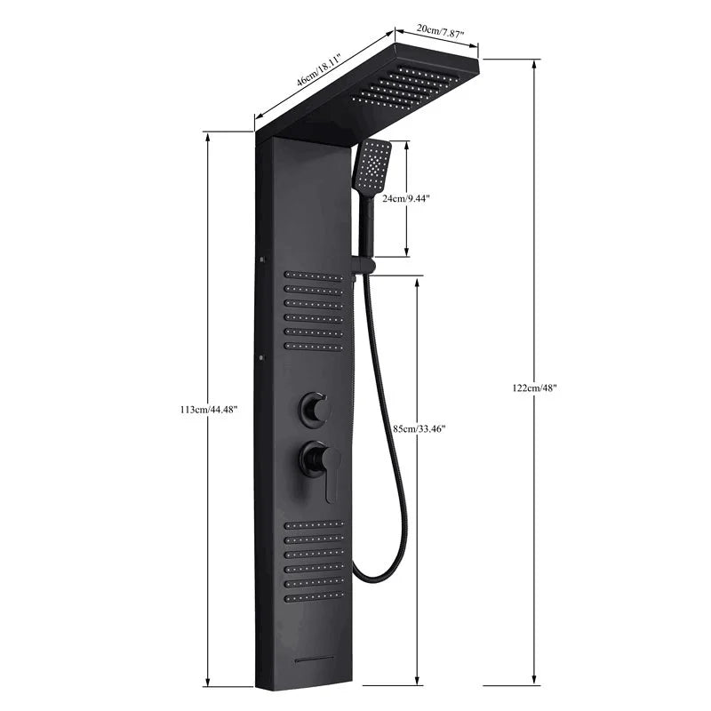 LED Shower Panel Matte Black Rainfall System with Massage Jets