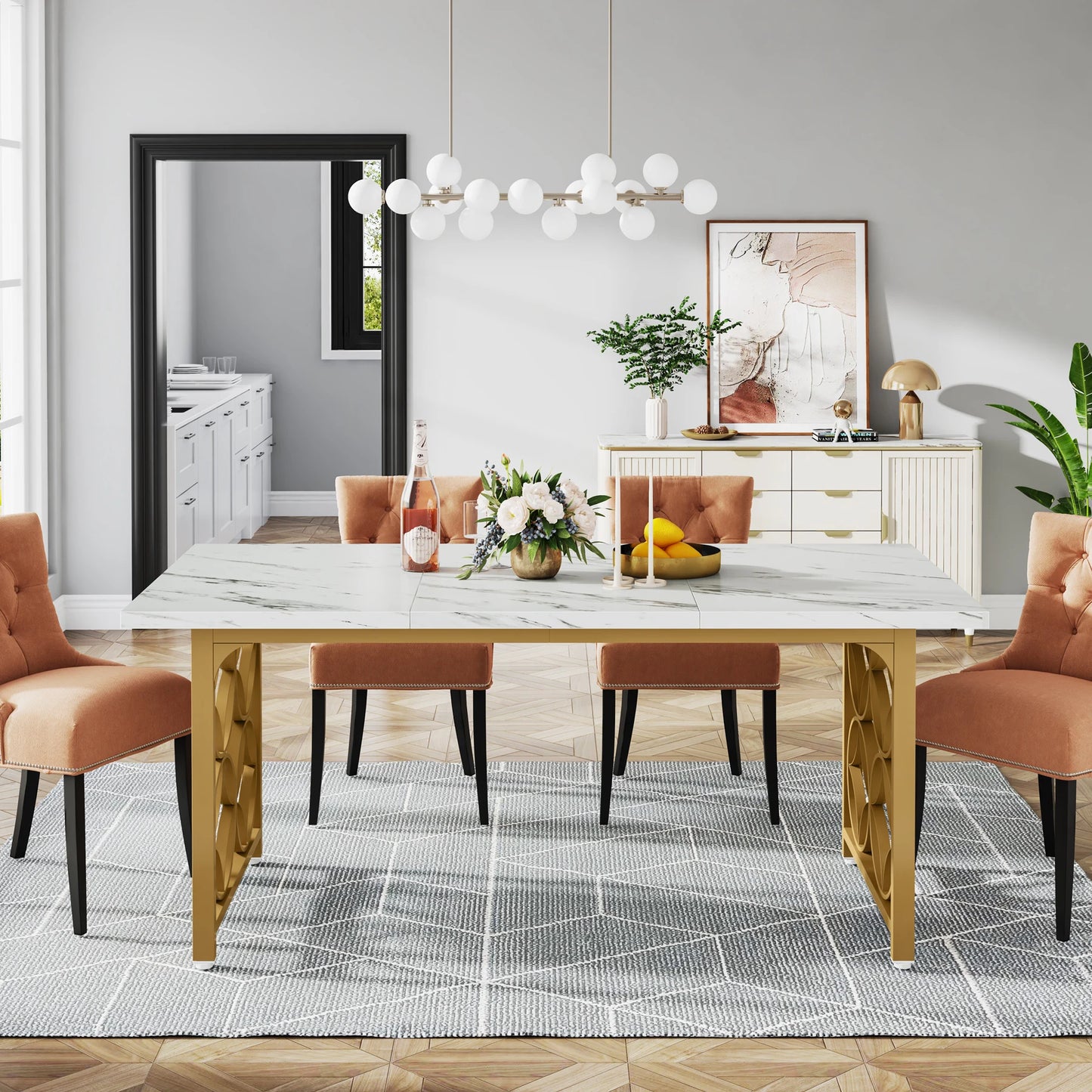 Tribesigns 63 Inch Modern Marble Dining Table for 6 People
