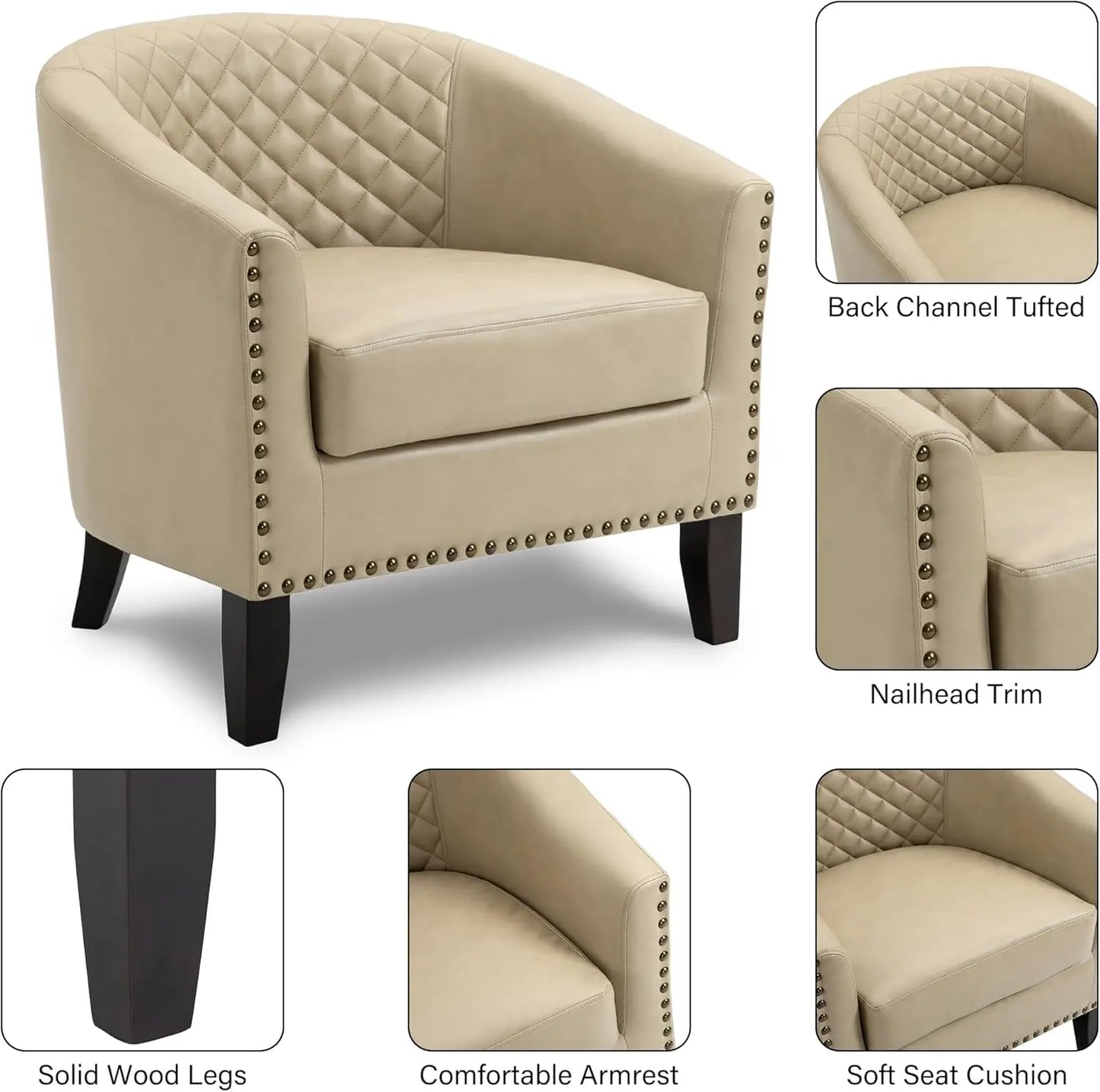Faux Leather Barrel Accent Chairs Set of 4 Comfy Modern Design