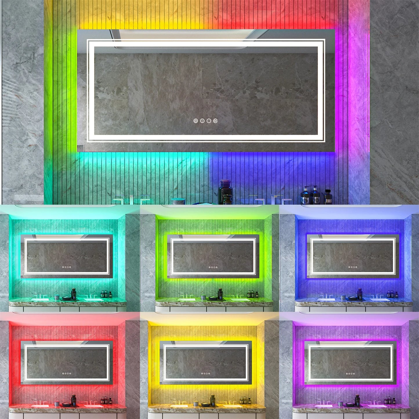 Large RGB Color Changing Backlit Bathroom Vanity Mirror
