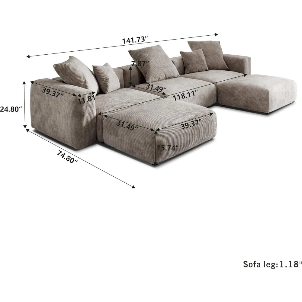 Oversized Modular Sectional Couch with Chaise and Ottomans