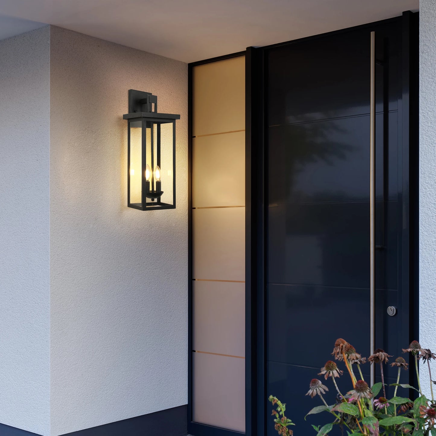 22 Inch Outdoor Wall Lantern with Dusk to Dawn Sensor Black