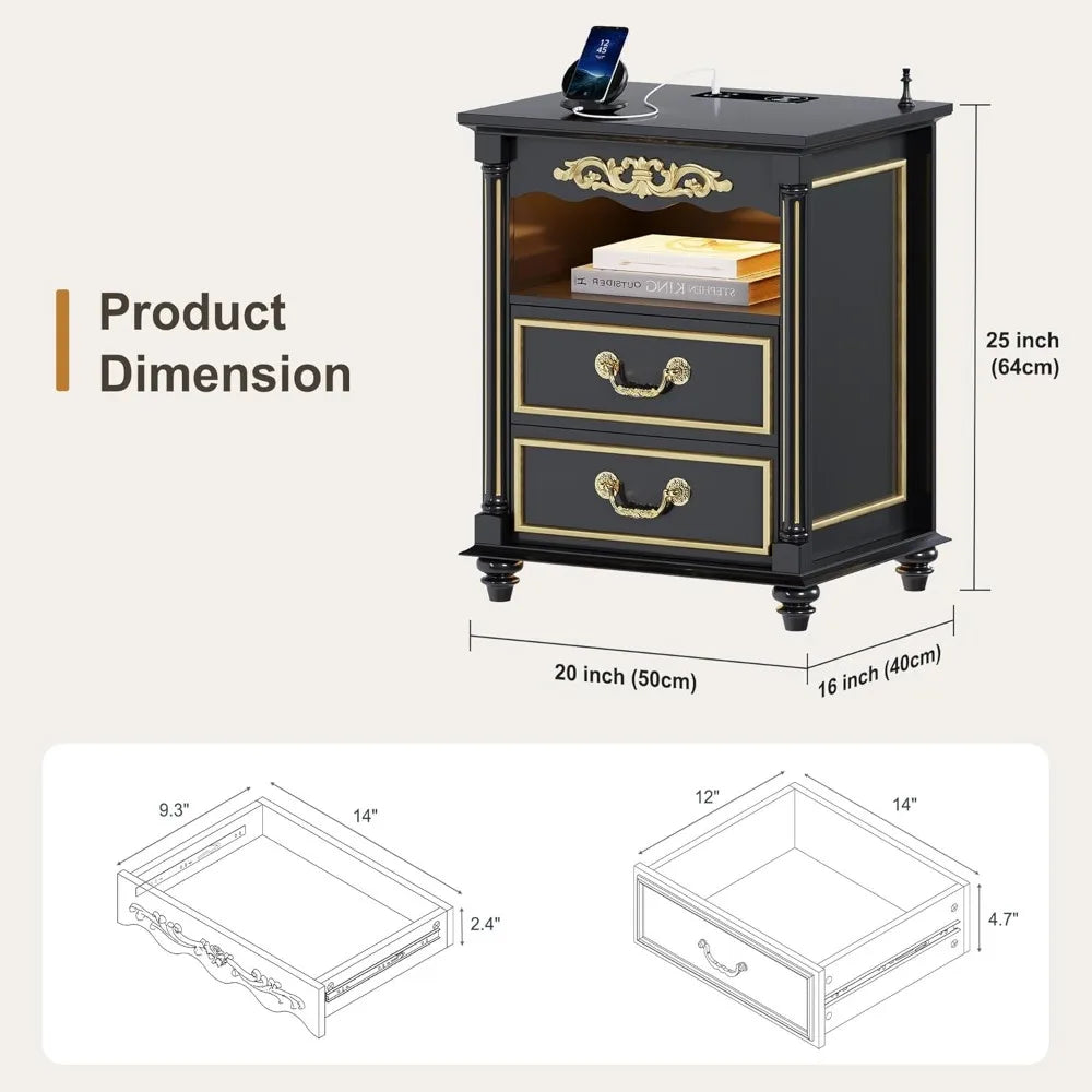 Set of 2 Nightstands with Gun Drawer and USB Charging Ports