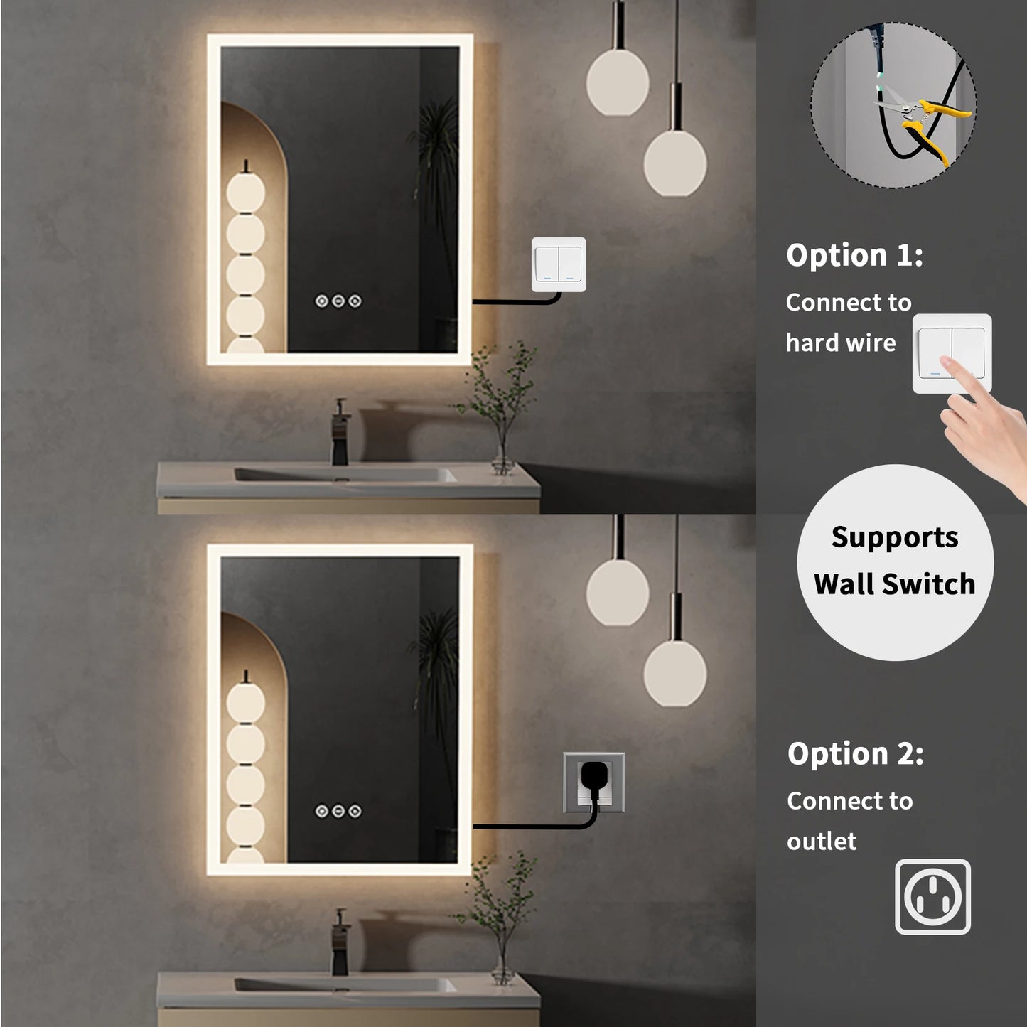 LED Lighted Anti-Fog Bathroom Mirror with Smart Touch 16x20 Inch
