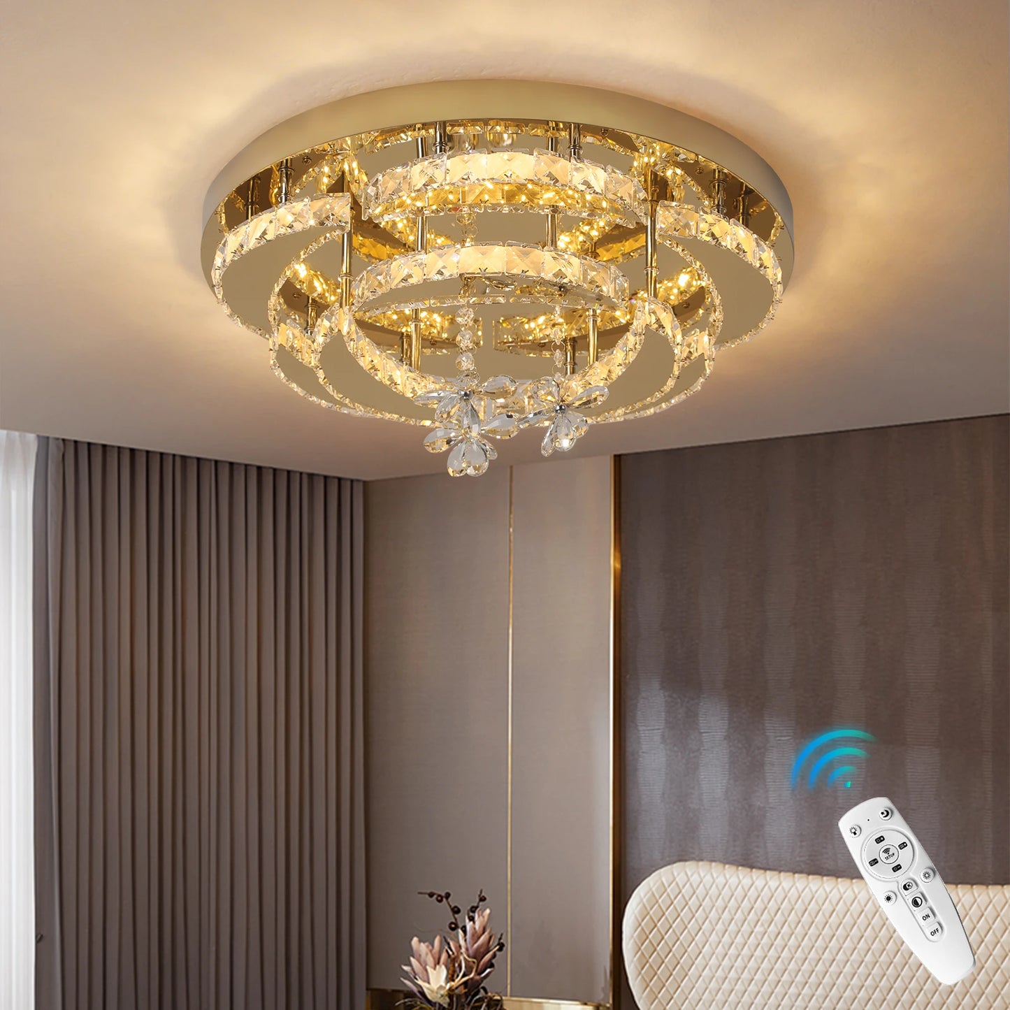 Modern Crystal Drop Chandelier LED Ceiling Lamp for Home Decor