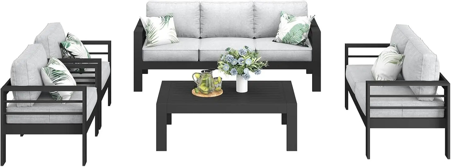 Modern 5 Piece Outdoor Aluminum Sectional Sofa Set with Table