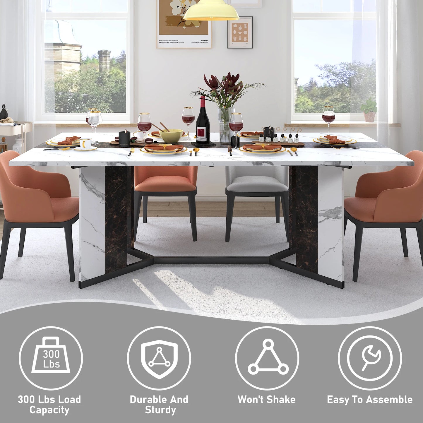 Large Luxurious Rectangular Dining Table for 6 to 10 People