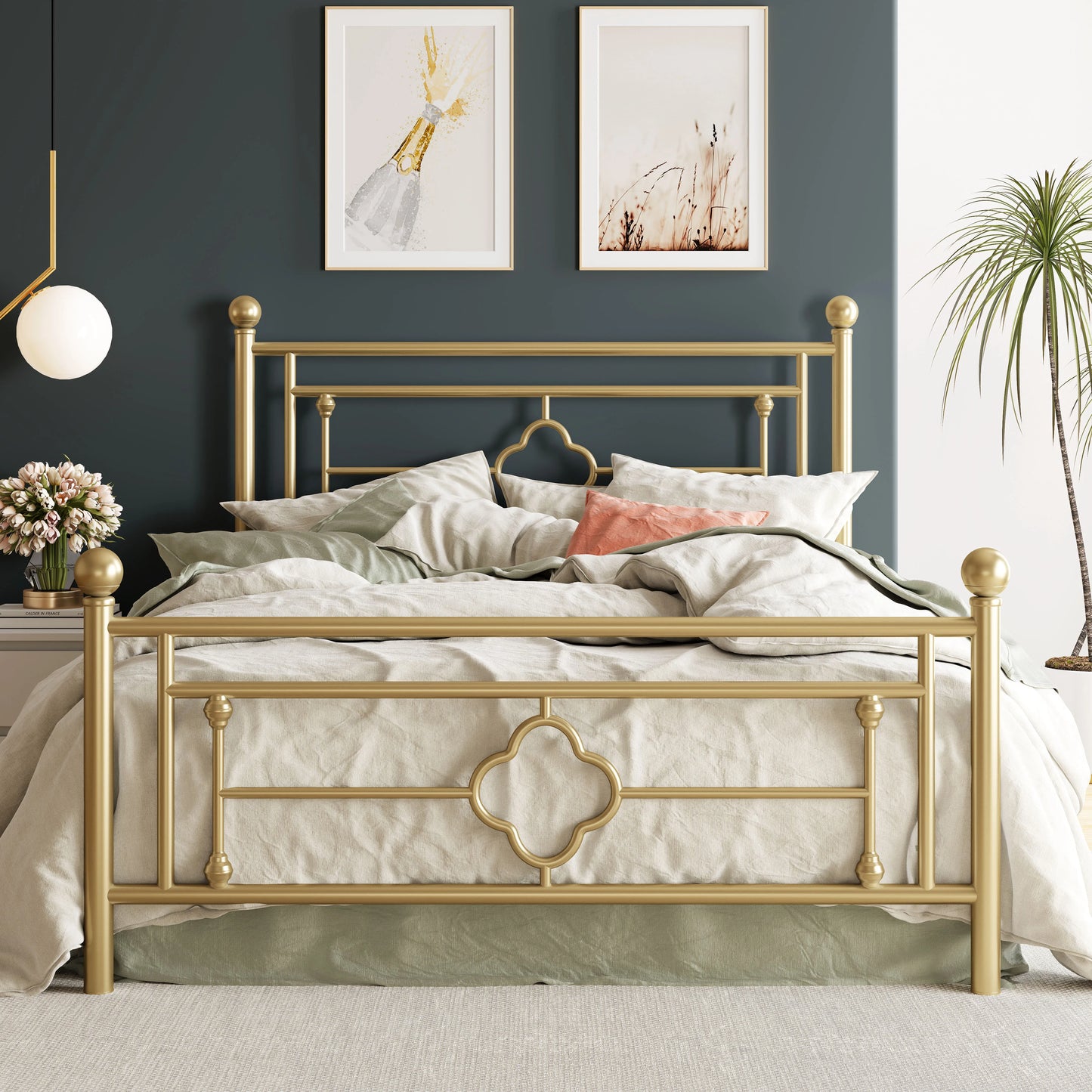 HOOMIC 14 Inch Vintage Metal Platform Bed Frame with Iron Design