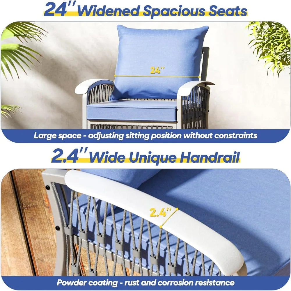 6 Piece Metal Patio Furniture Set with Cushions and Ottoman