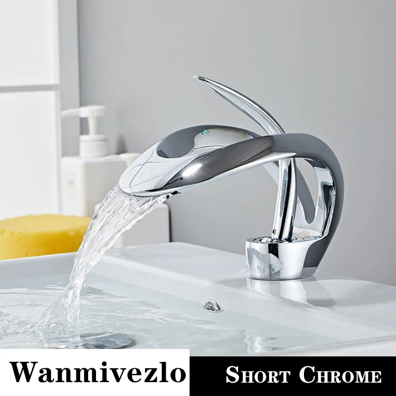 Waterfall Bathroom Basin Faucet Deck Mounted Brass Mixer Tap