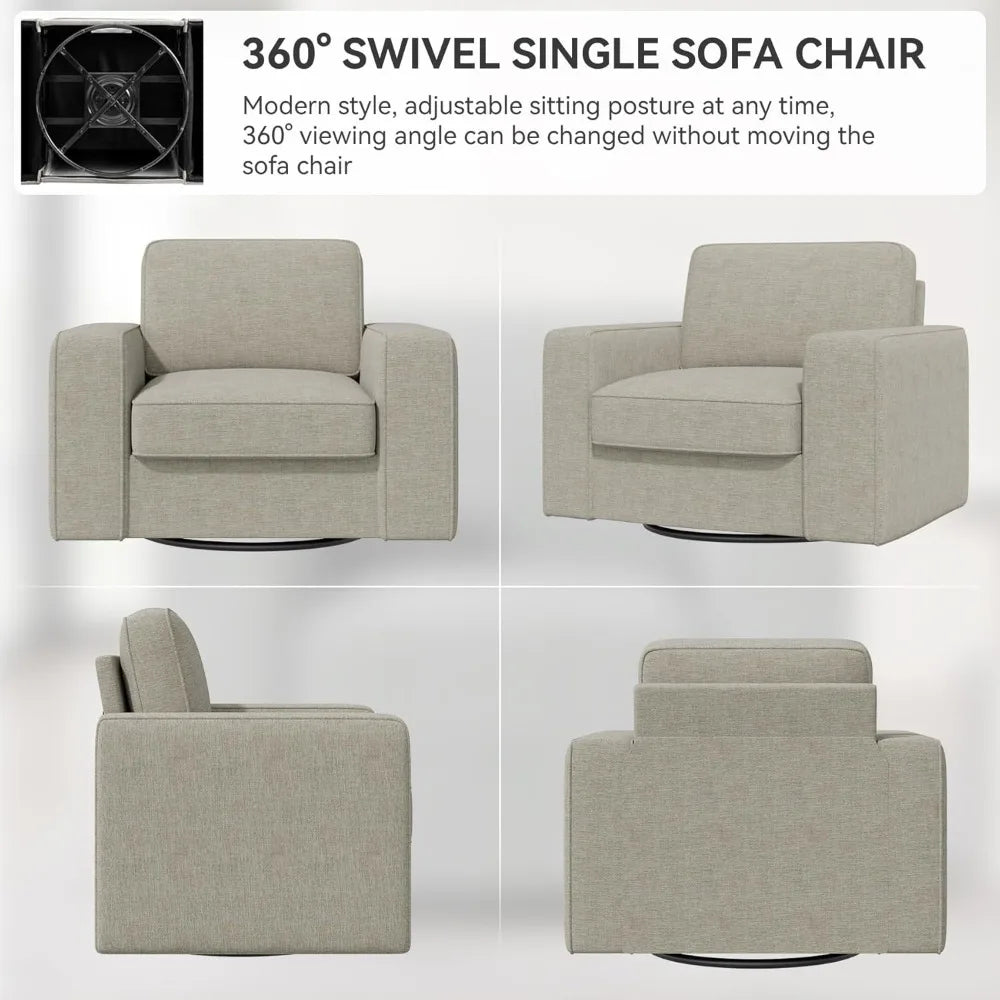 Beige Swivel Accent Sofa Chair Set of 2 for Living Room Office
