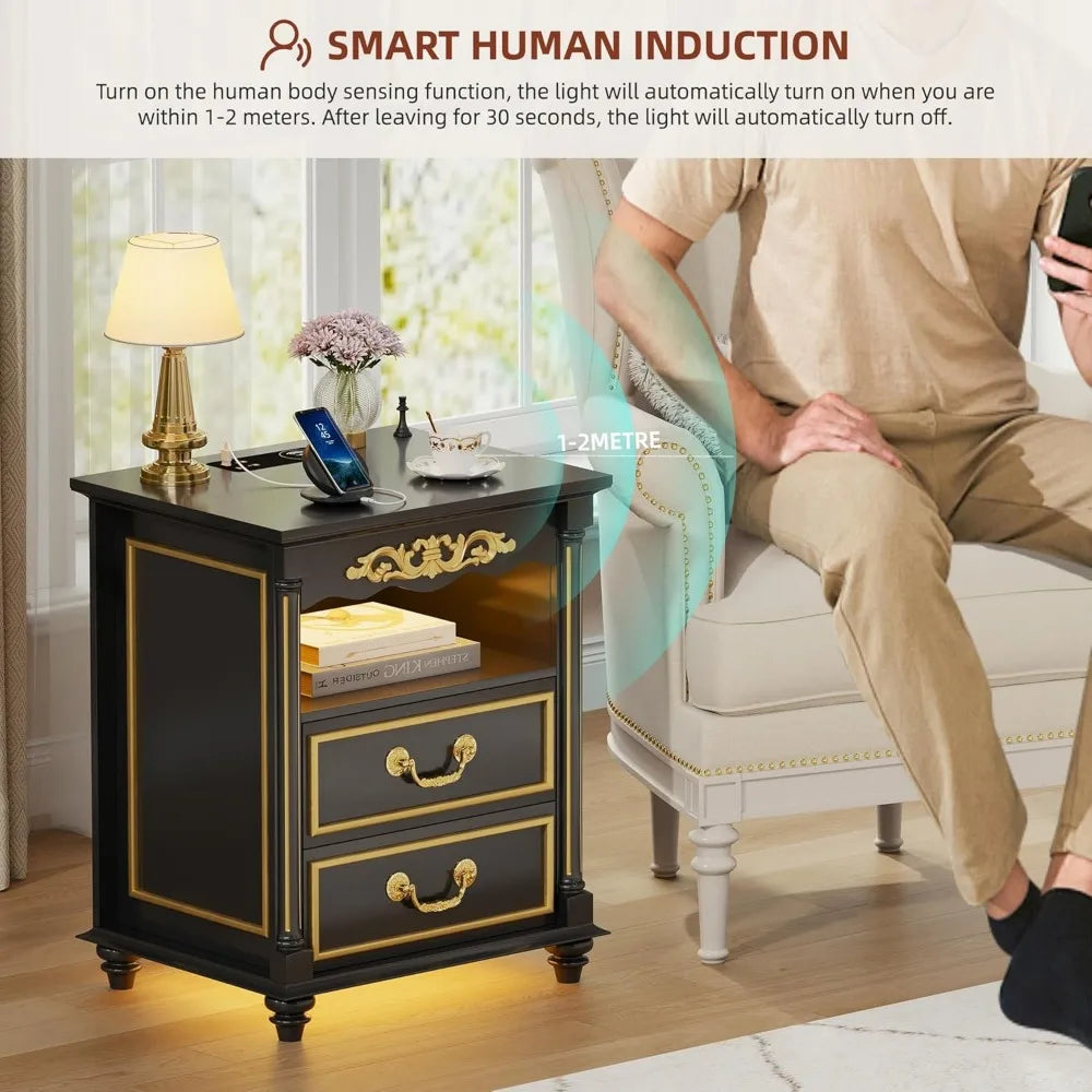 Set of 2 Nightstands with Gun Drawer and USB Charging Ports