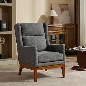 Beige Upholstered Wingback Armchair Mid Century Modern Design