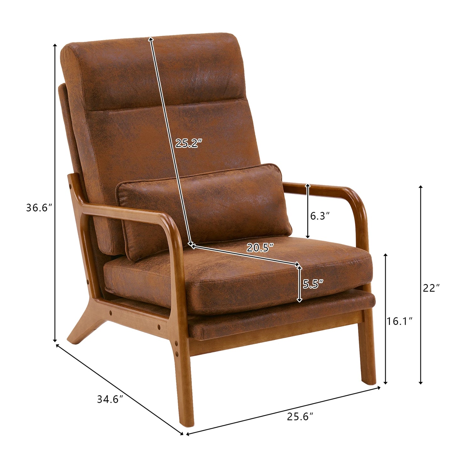 High Back Solid Wood Armrest Leisure Chair in Orange Cloth