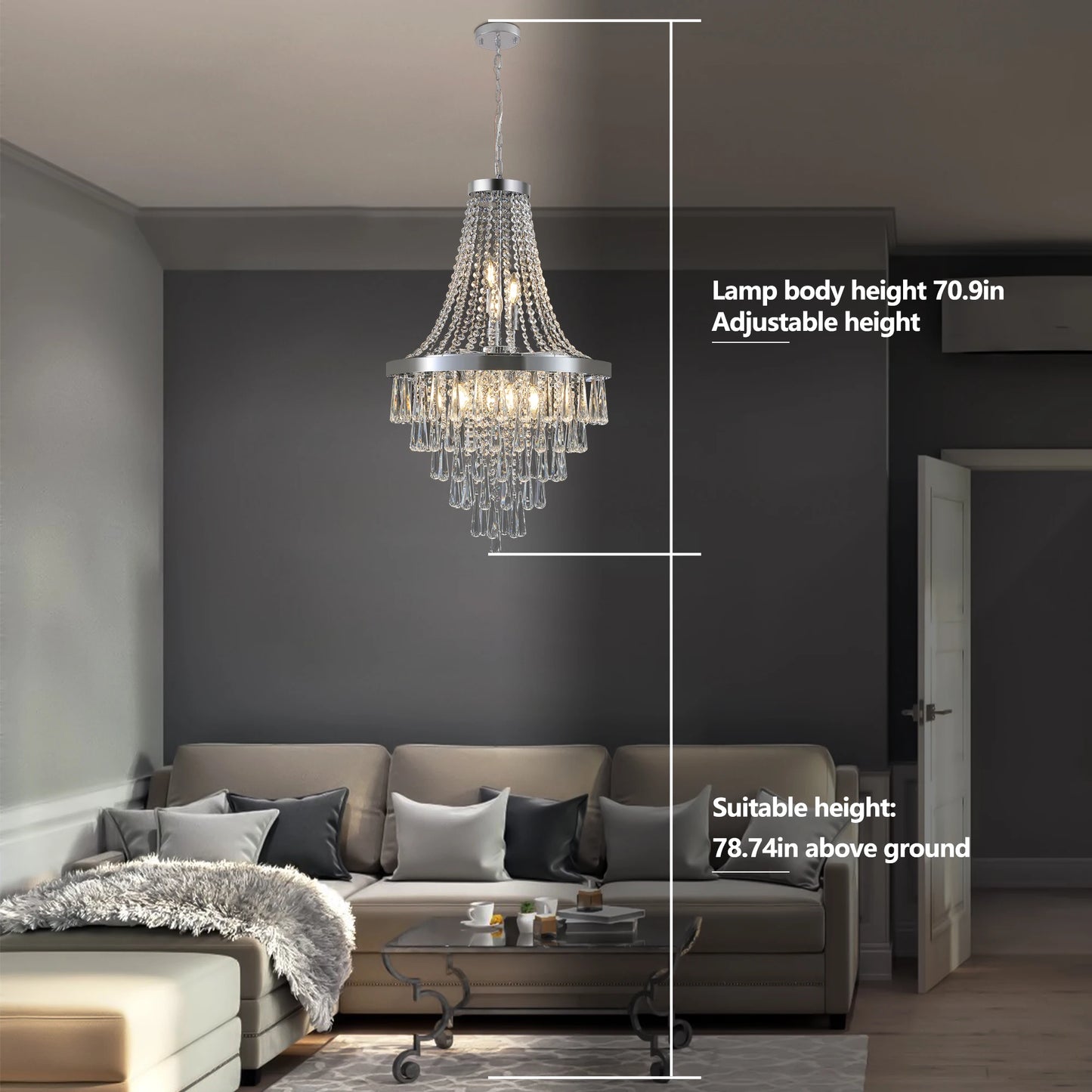 Large Luxury Silver Crystal Chandelier with Dazzling K9 Crystals