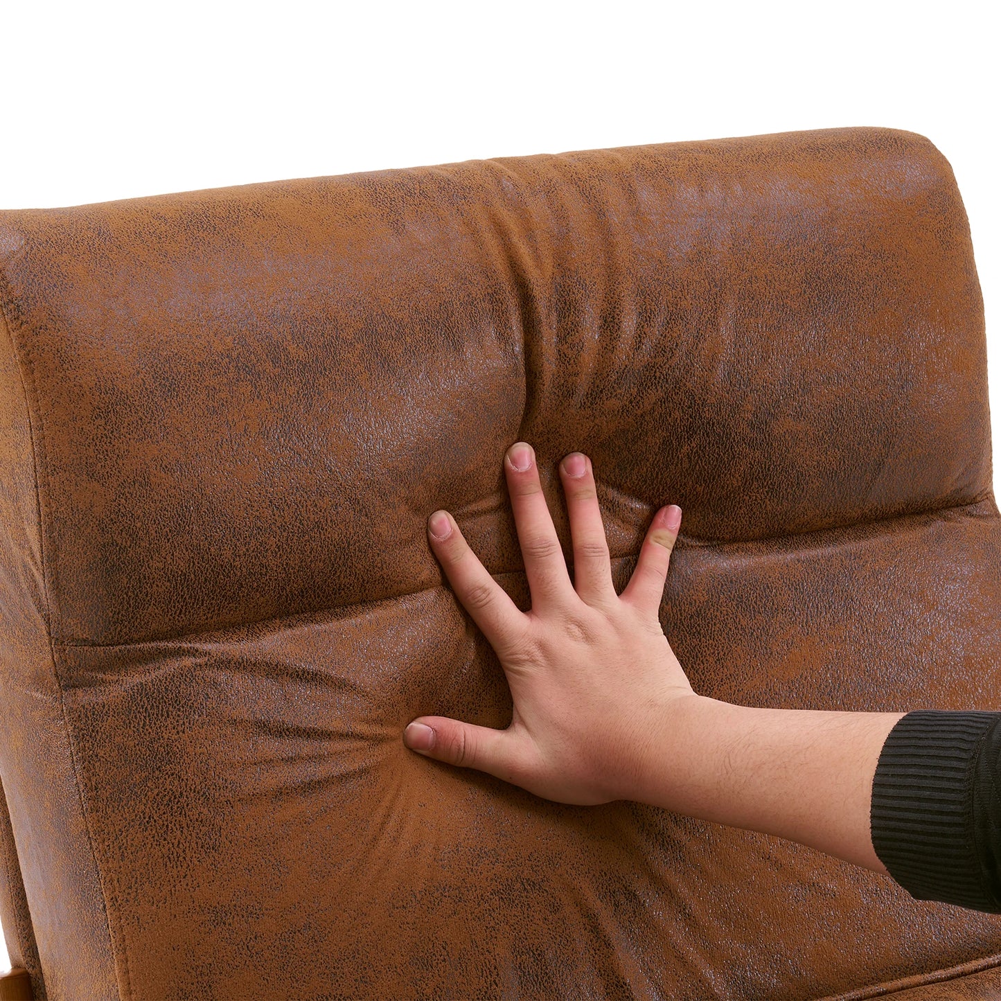 High Back Solid Wood Armrest Leisure Chair in Orange Cloth