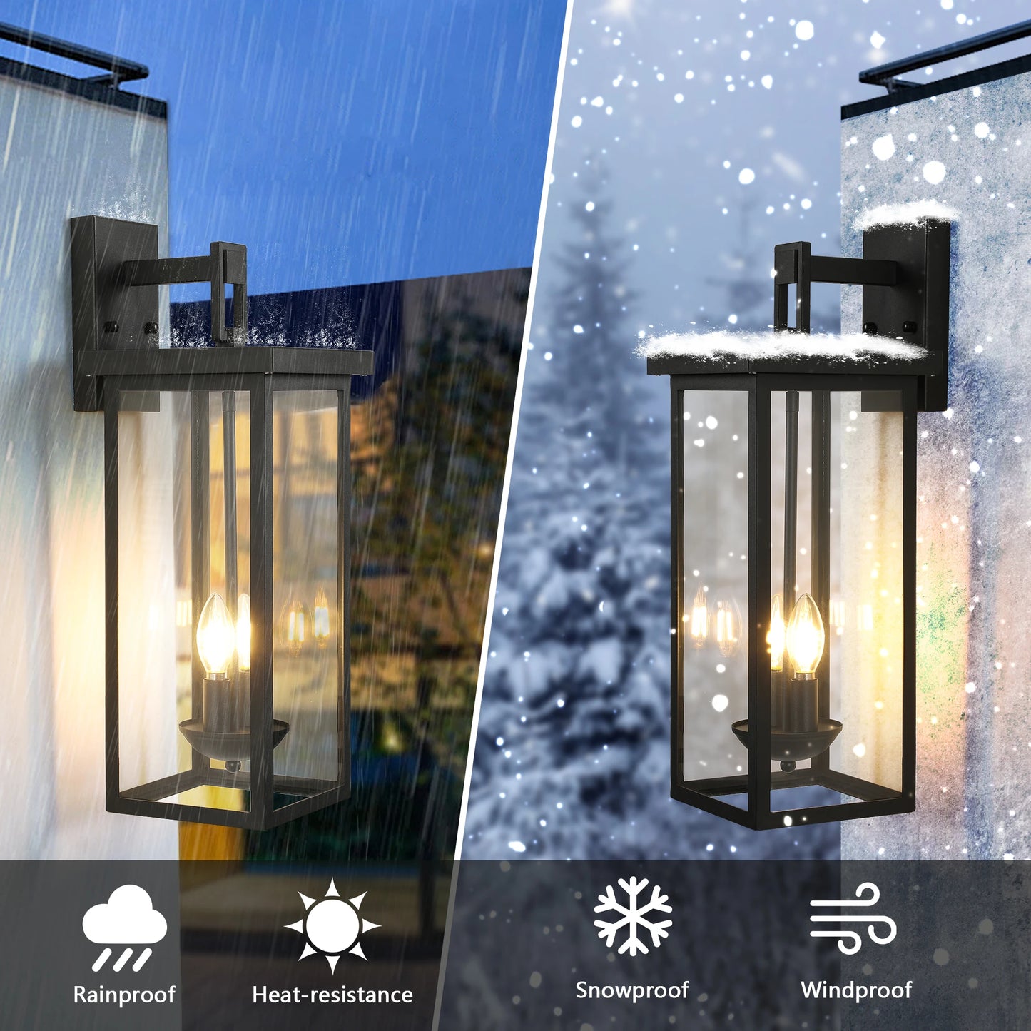 Outdoor 22 Inch Wall Lantern with Dusk to Dawn Sensor Black