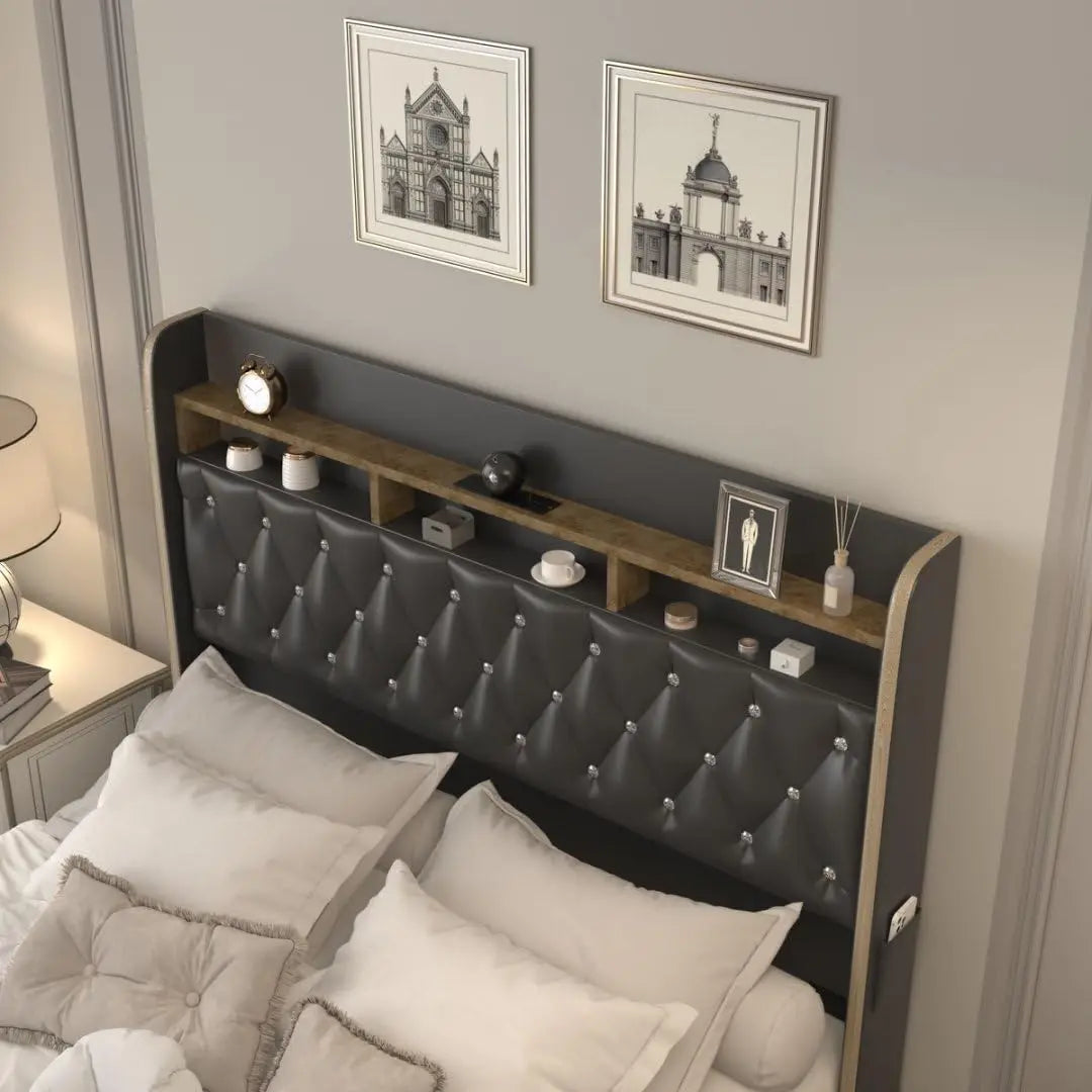 Queen LED Bed Frame with Storage and Star Projector