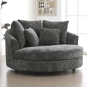 Oversized Round Barrel Chair with Ottoman for Living Room