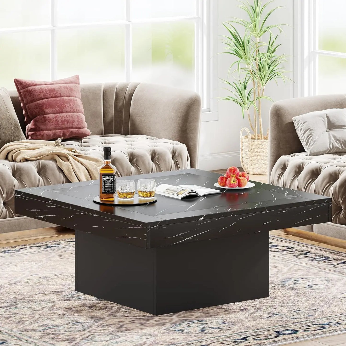 Farmhouse Square LED Coffee Table for Living Room Decor