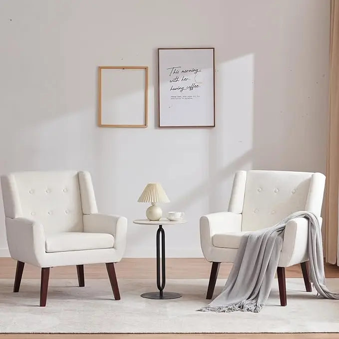 Button Tufted Accent Chairs Set of 2 Mid Century Modern Style