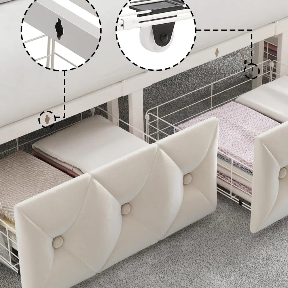 Keyluv Queen Upholstered Canopy Bed Frame with Storage Drawers
