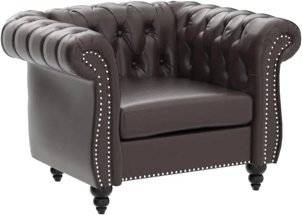 Dark Brown Leather Chesterfield Chair Mid Century Modern Sofa