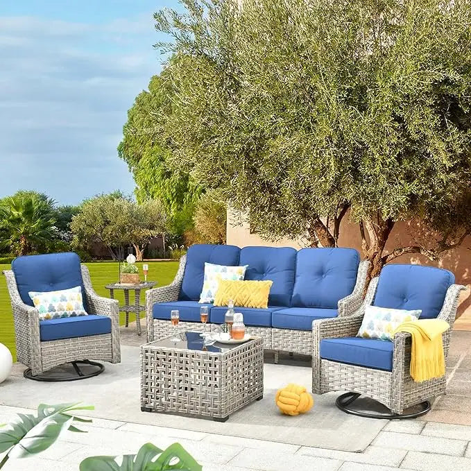 All Weather Wicker 5 Piece Outdoor Sofa Set with Swivel Rockers