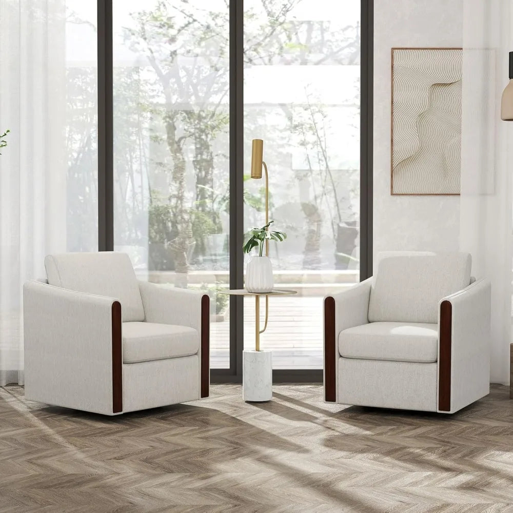 Light Grey Swivel Accent Chair Set of 2 Mid Century Modern