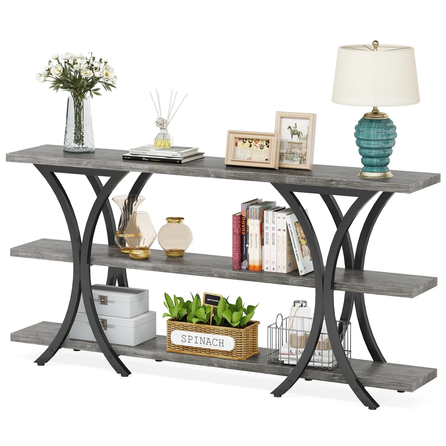 Tribesigns 70.8 Inch Narrow Console Table with 3 Tier Shelves
