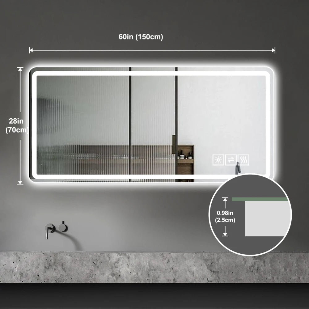 Dimmable Anti-Fog LED Bathroom Vanity Mirror 28x60 Inch