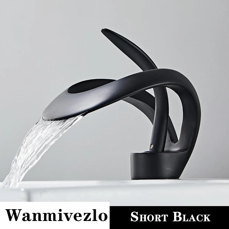 Waterfall Bathroom Basin Faucet Deck Mounted Brass Mixer Tap