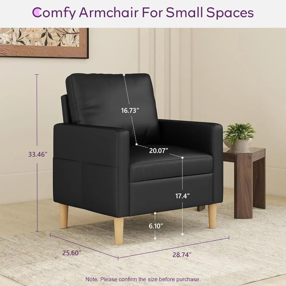 66 Inch Black Faux Leather Sofa Set with USB Mid Century Modern